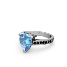 Marvina Damla Tektaş Yüzük - Akuamarin ve siyah zirkon 18 ayar beyaz altın yüzük #bbzgs0