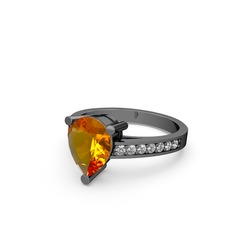 Marvina Damla Tektaş Yüzük - Sitrin ve beyaz zirkon 925 ayar siyah rodyum kaplama gümüş yüzük #d735rd