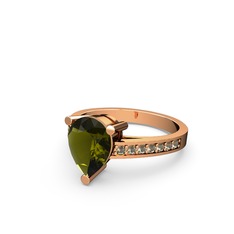 Peridot ve dumanlı kuvars 14 ayar rose altın yüzük