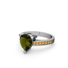 Marvina Damla Tektaş Yüzük - Peridot ve sitrin 14 ayar beyaz altın yüzük #f268s3