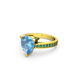 Akuamarin ve yeşil kuvars 14 ayar altın yüzük