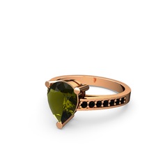 Marvina Damla Tektaş Yüzük - Peridot ve siyah zirkon 14 ayar rose altın yüzük #hk3r5x