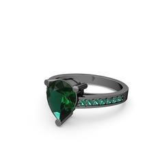 Marvina Damla Tektaş Yüzük - Yeşil kuvars 925 ayar siyah rodyum kaplama gümüş yüzük #hs0263