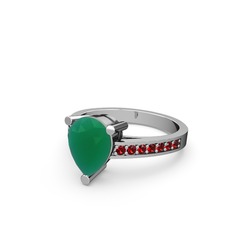 Marvina Damla Tektaş Yüzük - Kök zümrüt ve garnet 8 ayar beyaz altın yüzük #idfdml