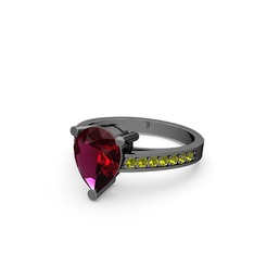 Marvina Damla Tektaş Yüzük - Rodolit garnet ve peridot 925 ayar siyah rodyum kaplama gümüş yüzük #iss7dt