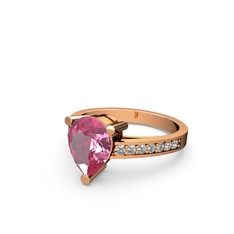 Pembe kuvars ve pırlanta 8 ayar rose altın yüzük (0.21 karat)
