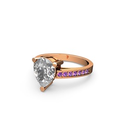 Marvina Damla Tektaş Yüzük - Swarovski ve ametist 925 ayar rose altın kaplama gümüş yüzük #lq8ac6