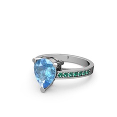 Marvina Damla Tektaş Yüzük - Akuamarin ve yeşil kuvars 14 ayar beyaz altın yüzük #m4tq1i
