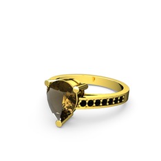 Marvina Damla Tektaş Yüzük - Dumanlı kuvars ve siyah zirkon 14 ayar altın yüzük #m5xwwq