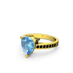 Marvina Damla Tektaş Yüzük - Akuamarin ve siyah zirkon 8 ayar altın yüzük #mh9ic4