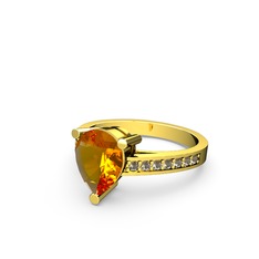 Marvina Damla Tektaş Yüzük - Sitrin ve dumanlı kuvars 925 ayar altın kaplama gümüş yüzük #nl8az6