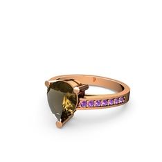 Dumanlı kuvars ve ametist 8 ayar rose altın yüzük