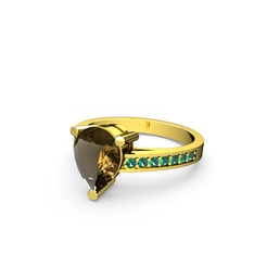 Marvina Damla Tektaş Yüzük - Dumanlı kuvars ve yeşil kuvars 14 ayar altın yüzük #ny3ydd