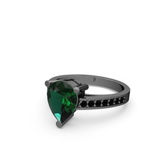 Marvina Damla Tektaş Yüzük - Yeşil kuvars ve siyah zirkon 925 ayar siyah rodyum kaplama gümüş yüzük #owes4g