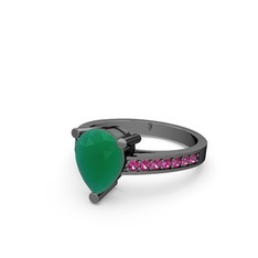 Kök zümrüt ve rodolit garnet 925 ayar siyah rodyum kaplama gümüş yüzük