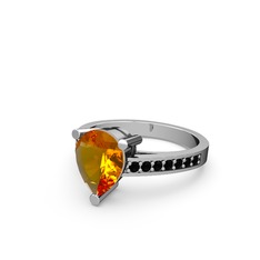 Marvina Damla Tektaş Yüzük - Sitrin ve siyah zirkon 925 ayar gümüş yüzük #r72hbz