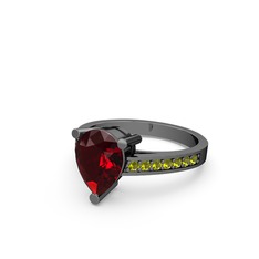 Marvina Damla Tektaş Yüzük - Garnet ve peridot 925 ayar siyah rodyum kaplama gümüş yüzük #rgv40t