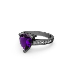 Ametist ve swarovski 925 ayar siyah rodyum kaplama gümüş yüzük