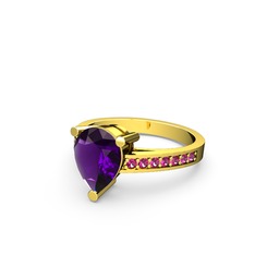 Marvina Damla Tektaş Yüzük - Ametist ve rodolit garnet 18 ayar altın yüzük #to1qvo