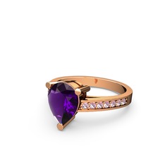 Marvina Damla Tektaş Yüzük - Ametist ve pembe kuvars 925 ayar rose altın kaplama gümüş yüzük #uhm974