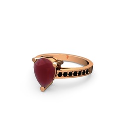 Marvina Damla Tektaş Yüzük - Kök yakut ve siyah zirkon 14 ayar rose altın yüzük #y3znzm