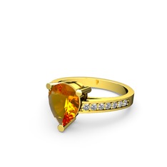 Marvina Damla Tektaş Yüzük - Sitrin ve swarovski 8 ayar altın yüzük #yae23y