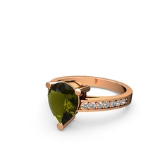 Marvina Damla Tektaş Yüzük - Peridot ve beyaz zirkon 925 ayar rose altın kaplama gümüş yüzük #yfjjq9
