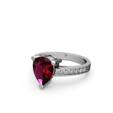 Rodolit garnet ve beyaz zirkon 18 ayar beyaz altın yüzük