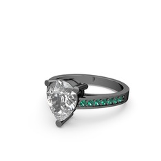Marvina Damla Tektaş Yüzük - Swarovski ve yeşil kuvars 925 ayar siyah rodyum kaplama gümüş yüzük #zzhah3