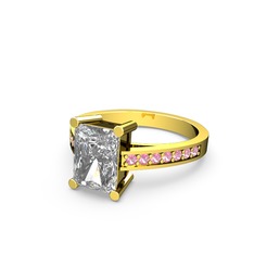 Swarovski ve pembe kuvars 8 ayar altın yüzük