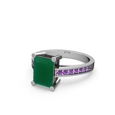 Marvina Dikdörtgen Tektaş Yüzük - Kök zümrüt ve ametist 14 ayar beyaz altın yüzük #114sk51