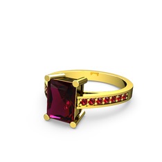 Marvina Dikdörtgen Tektaş Yüzük - Rodolit garnet ve garnet 14 ayar altın yüzük #115zjuh