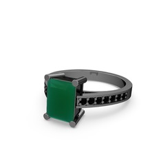 Marvina Dikdörtgen Tektaş Yüzük - Kök zümrüt ve siyah zirkon 925 ayar siyah rodyum kaplama gümüş yüzük #116t7qy