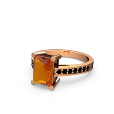 Marvina Dikdörtgen Tektaş Yüzük - Sitrin ve siyah zirkon 8 ayar rose altın yüzük #12eomdu