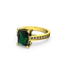 Marvina Dikdörtgen Tektaş Yüzük - Yeşil kuvars ve dumanlı kuvars 14 ayar altın yüzük #1334n4n