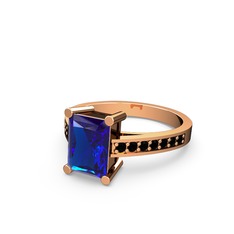 Lab safir ve siyah zirkon 14 ayar rose altın yüzük