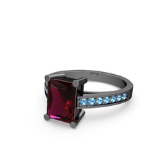Rodolit garnet ve akuamarin 925 ayar siyah rodyum kaplama gümüş yüzük