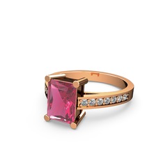 Marvina Dikdörtgen Tektaş Yüzük - Pembe kuvars ve swarovski 8 ayar rose altın yüzük #14gccvo