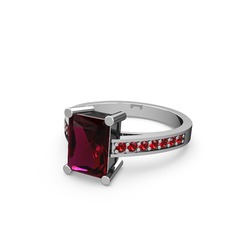 Marvina Dikdörtgen Tektaş Yüzük - Rodolit garnet ve garnet 8 ayar beyaz altın yüzük #14kd5je
