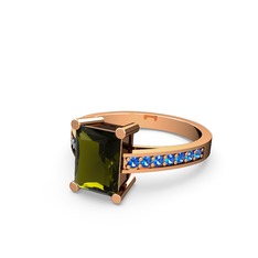 Marvina Dikdörtgen Tektaş Yüzük - Peridot ve lab safir 8 ayar rose altın yüzük #14vczly