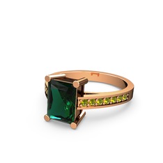 Marvina Dikdörtgen Tektaş Yüzük - Yeşil kuvars ve peridot 925 ayar rose altın kaplama gümüş yüzük #1516kbr