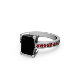 Siyah zirkon ve garnet 18 ayar beyaz altın yüzük