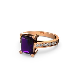 Ametist ve swarovski 925 ayar rose altın kaplama gümüş yüzük