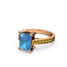 Marvina Dikdörtgen Tektaş Yüzük - Akuamarin ve peridot 18 ayar rose altın yüzük #16vngkn