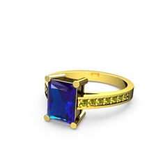 Lab safir ve peridot 925 ayar altın kaplama gümüş yüzük