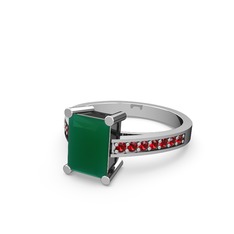 Marvina Dikdörtgen Tektaş Yüzük - Kök zümrüt ve garnet 14 ayar beyaz altın yüzük #17ex8mm