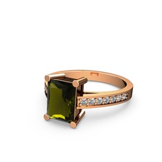 Peridot ve beyaz zirkon 925 ayar rose altın kaplama gümüş yüzük