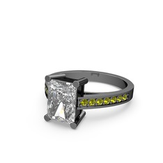 Marvina Dikdörtgen Tektaş Yüzük - Swarovski ve peridot 925 ayar siyah rodyum kaplama gümüş yüzük #19kgca9