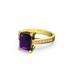 Marvina Dikdörtgen Tektaş Yüzük - Ametist ve pembe kuvars 14 ayar altın yüzük #1brgfrm