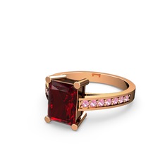 Garnet ve pembe kuvars 18 ayar rose altın yüzük